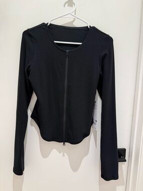 ALO Yoga Black Ribbed Zip-Front Long Sleeve Top NWT